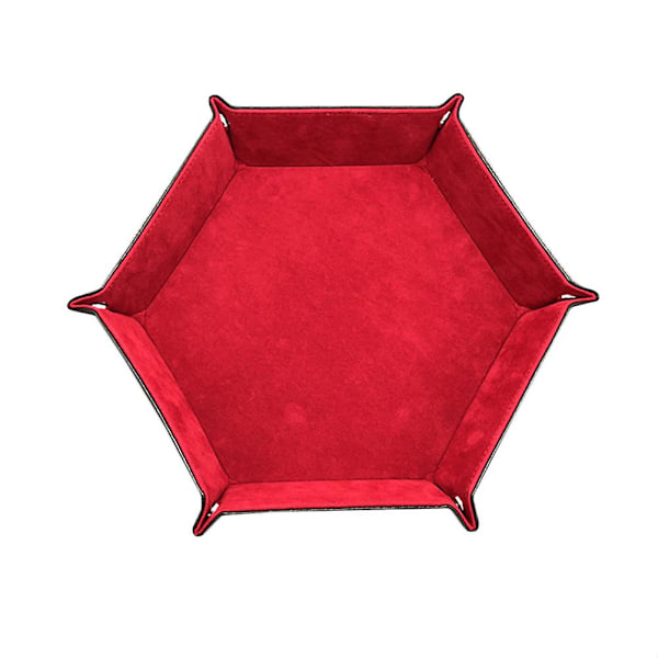 Hexagon Tärningsbricka Vikbar Rullbricka Tärningar PU Läder Förvaringslåda Vikbar Förvaringsbricka Skrivbordsförvaringslåda (Röd)