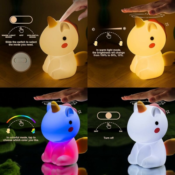 Unicorn New Fancy Clap silikonenatlampe med lille hovedgærde Kreativ gaveplejende bordlampe til børneværelset (syv farver)