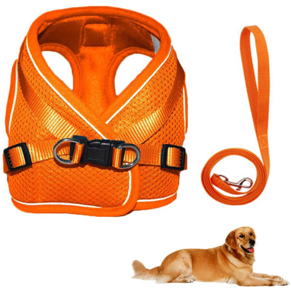 2-osainen set koiranvaljaat ja liivi säädettävät koiranvaljaat Soft Air Mesh -rintavaljaat koirille Kissat, oranssi, S