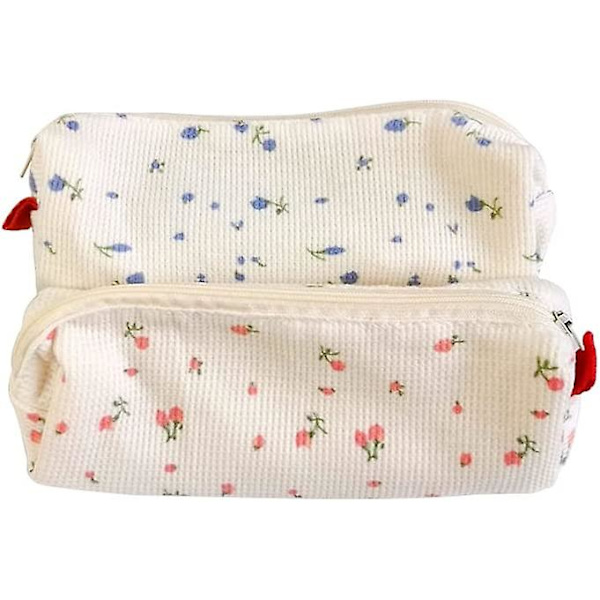 2-pack söta små blommiga pennfodral i bomull med dragkedja, pennfodral, kosmetikaväska