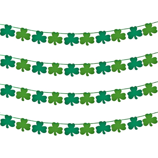 4-pack St. Patrick's Day-dekorationer - St. Patrick's Day Garland Banner inklusive 40 bitar filt Shamrock - Grön & Ljusgrön - Festtillbehör
