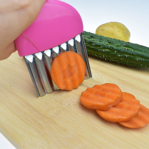 Potatischipsmaskin i Rostfritt Stål med Vågig Kniv, Chipskutter, Vågig Skärare, Grönsakshuggare, Rosa-1