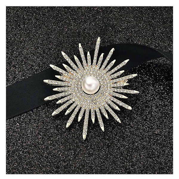 Solros Broscher Rhinestone Sötvattenspärla Blommande Brosch Sjal Corsage Bröllop Brud Semester