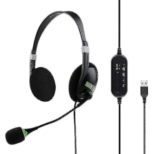 USB-headset, PC-headset med mikrofon brusreducering och volymkontroll, volymkontroll, stereo PC-hörlurar för bärbar dator Callcenter Office Webinar