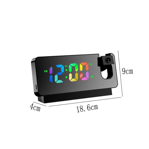 Spegelprojektionsklocka Led storbildsskärm Silent Snooze Kreativ elektronisk projektionsväckarklocka svart