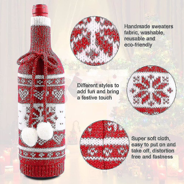 Jul handgjord stickad tröja vinflaska påsar för jul, bröllop, födelsedag, fest