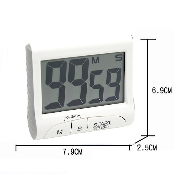 3\" Stor display - Digital timer Magnetisk baksida Höglarm På ett rep-matlagningstimer-26（Vit）