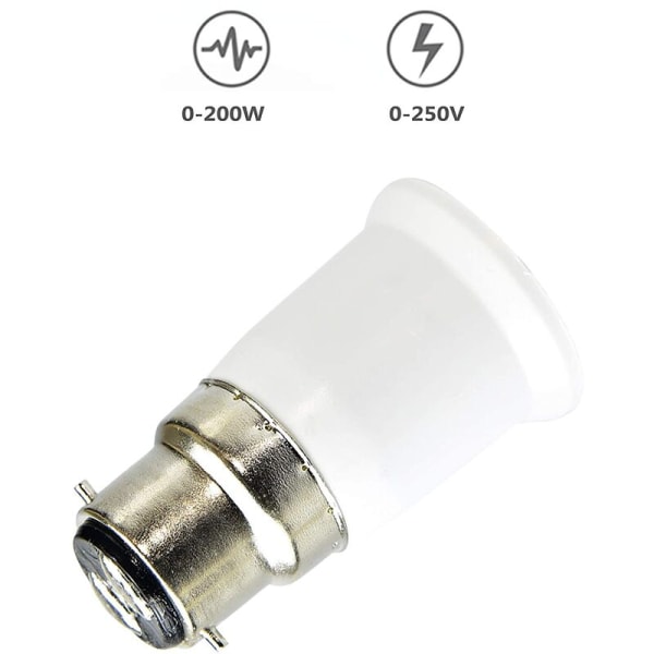 B22 till E27 sockeladapter, sockeladapter för LED- och halogenlampor, maximal effekt 200W, 0-250V, 120 grader värmebeständig, 10-pack