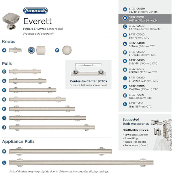 BP37101G10 Everett Knopp, Satin Nickel