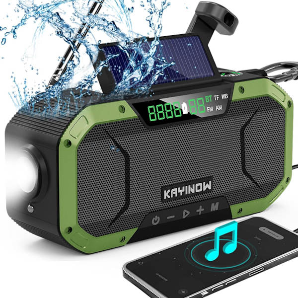 1 st bärbar AM FM NOAA väderradio, handvevad solradio, 5000mAh laddningsbar batteridriven, mobiltelefonladdare