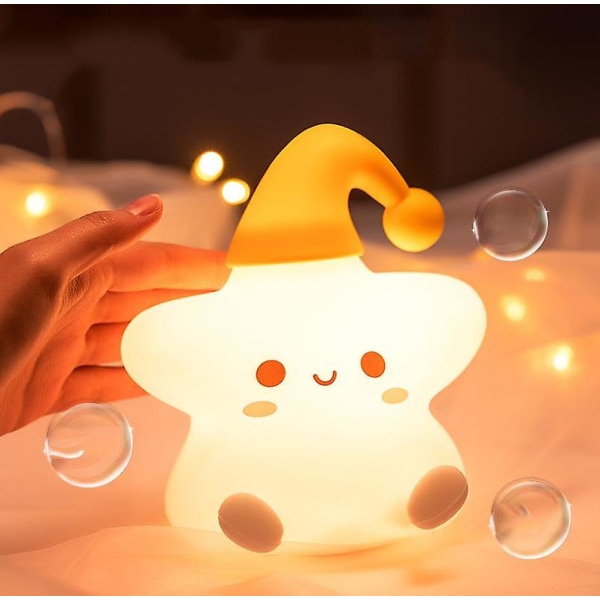 Star Night Light, Kawaii Star Lights, Baby Night Light, Söt färgglad silikonlampa för inredning av baby , Uppladdningsbar nattlampa, jul