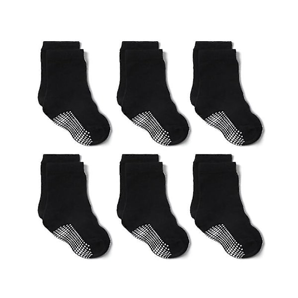 6 par barnsockar pojkar enfärgade båtstrumpor, barnsockar-1（5 till 7 år gamla）