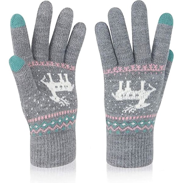 Ett par varma handskar med pekskärm för vintern, grått med print
