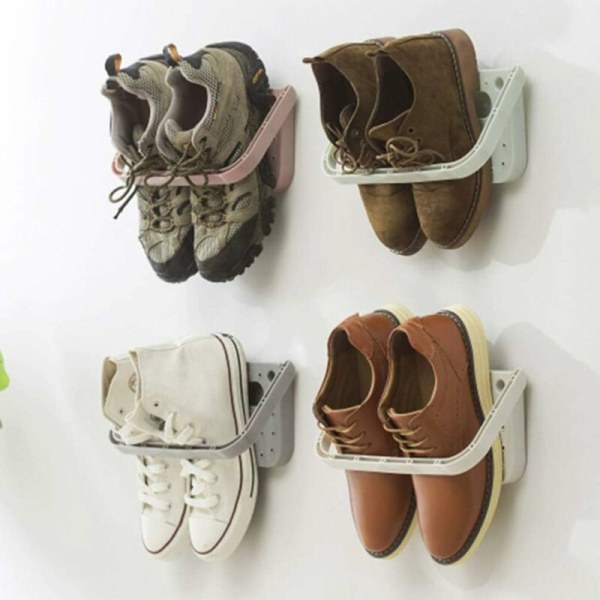 Seinään kiinnitettävä kenkäteline, taitettava riippuva kenkäteline, kotitossujen pidike, kenkäteline, 4 kpl (valkoinen, sininen, vaaleanpunainen, harmaa)