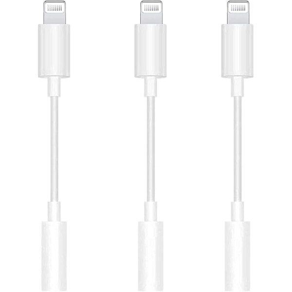 Apple MFi-certifierad 3-pack Lightning till 3,5 mm hörlursadapter iPhone 3,5 mm Jack Aux Dongle-kabel Hörlurar Hörlursomvandlare Kompatibel med