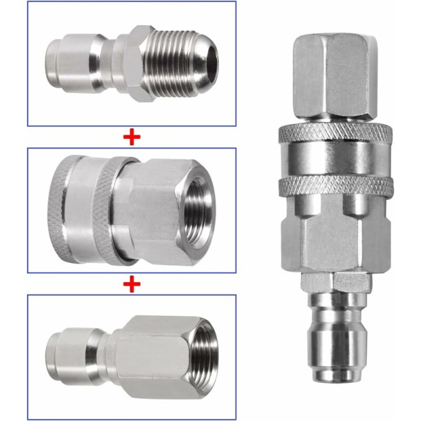 6-pack trycktvättslangadapter med 9,5 mm han- och honkopplingar i rostfritt stål för vardagliga högtryckstvättar, 5000 PSI
