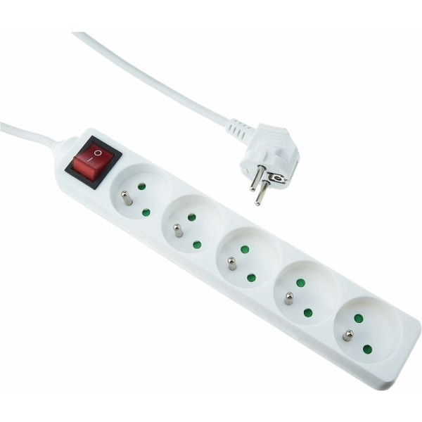 Power Strip 5 udtag, Multi Outlet - Power Strip 5 Outlets + Switch, Elektrisk Multi Outlet Extension - 5P/16A/ - Hvid? - 3M