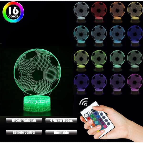 3D Illusion Lampe, Natlys med farveskift og smart touch-kontrol (fodbold)