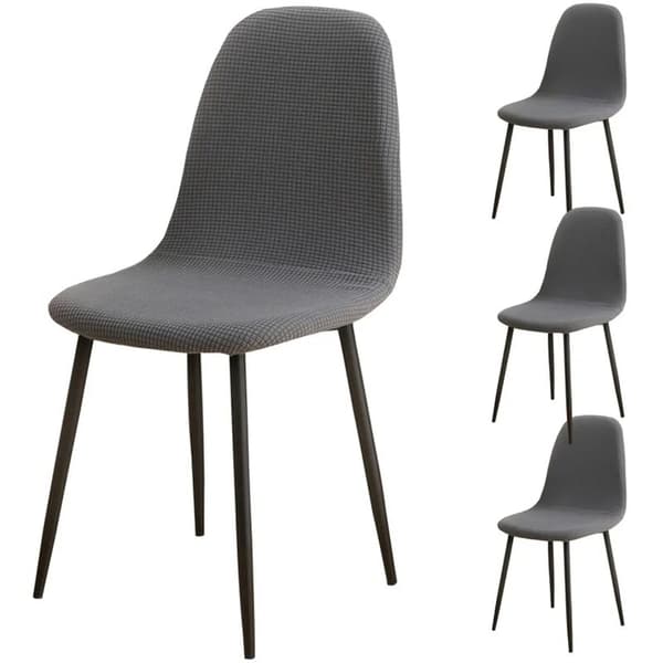 Set med 4 gråa stretchiga jacquard-matstolsöverdrag i spandex