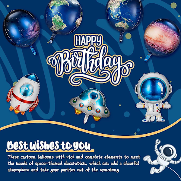 8 Stykker Galaxy Romballonger Store Romballonger Tegneserieballonger Oppblåsbare Rakett Astronaut Jorden Romskip Planet Ballonger Romtemafest Tilbehør