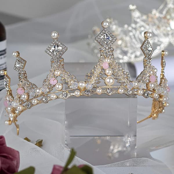 Flickors kristallprinsesskrona, gyllene barnfödelsedagskrona
