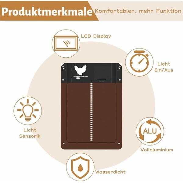 Automatisk hønsehusdør med sensor, hønsehusdør, automatisk hønsehusdør, automatisk hønsehusdør (brun)