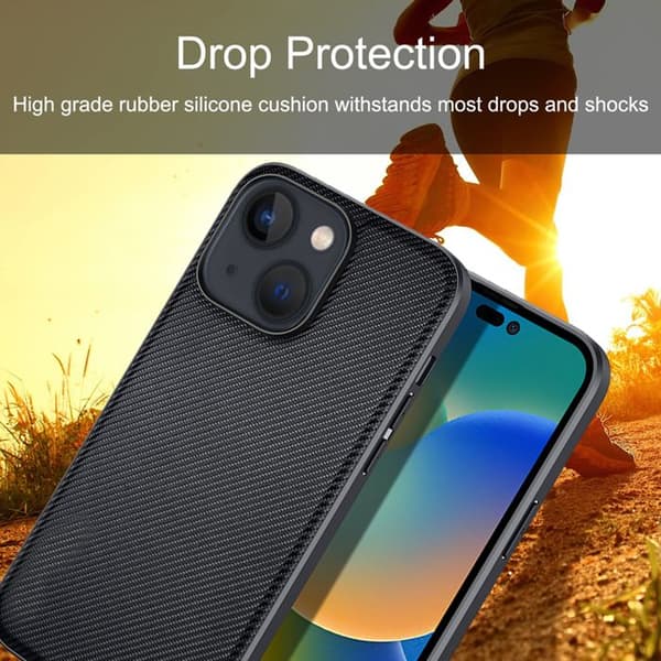 1 etui, vævet tekstur, bløde TPU-kanter, linsebeskyttelse, kompatibel med iPhone 14/13.