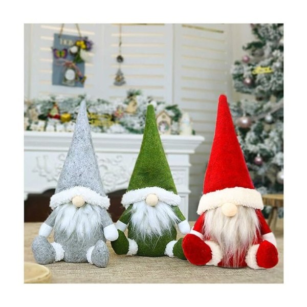 Juleplys 3-Pak - Håndlavede svenske Tomte Jule Elf Ornaments - Fantastisk julepynt til hjemmet, restauranten, kontoret