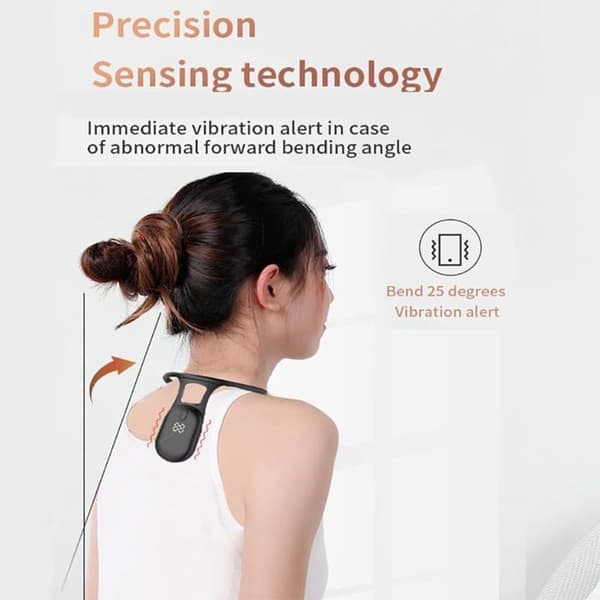 1 Holdningskorrigerende støtte, 25° vibrationssensor, ABS-silikone, USB-genopladelig, unisex til voksne og børn.