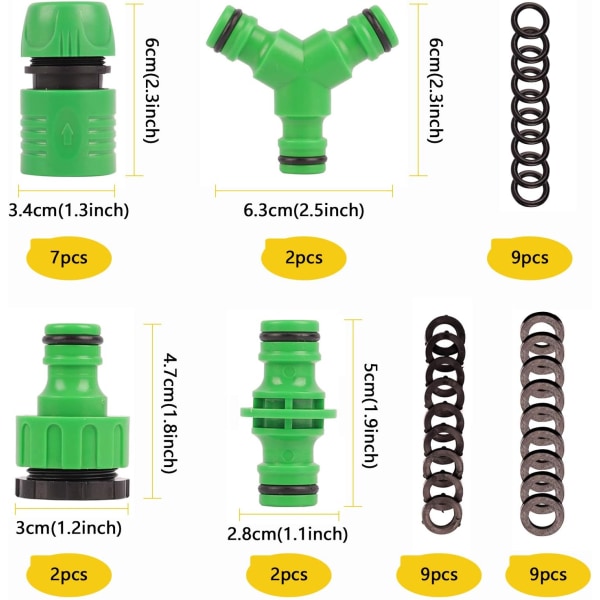 Trädgårdsslangsats, set, slangkoppling, krankoppling, anslutning, slangkoppling, krankoppling, set, grön