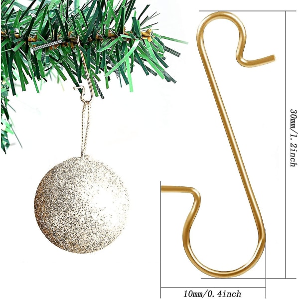 120 stycken julgranskrokar, Xmas små återanvändbara S-krokar i rostfritt stål, för att hänga julkulor och andra julgransdekorationer (guld)