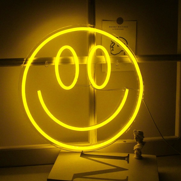 Smile Face Neonskylt Led Neonljus Väggdekor Smiley Face Light Up Skyltar USB drivna Gula Neonskyltar För Sovrum Barnrum Bröllopsfest Dekoration