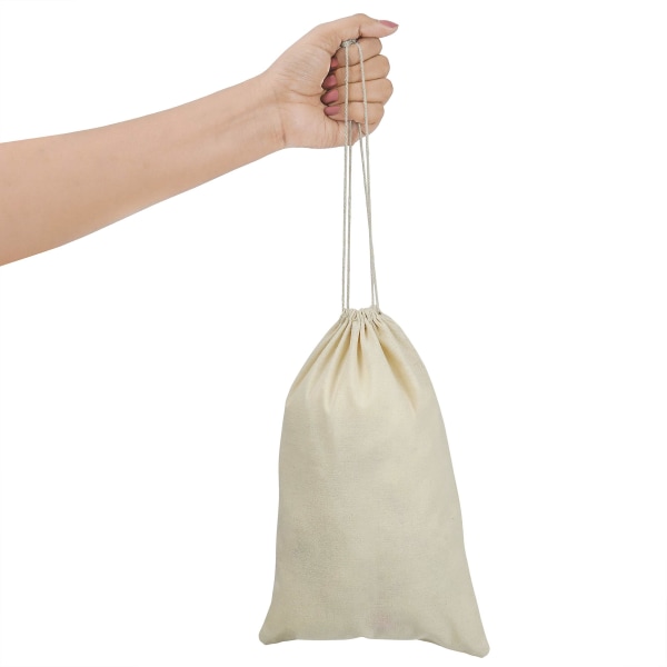 Förvaringspåsar av bomullsmuslinprodukter med dragsko (10-pack) - L30 X B20 cm / 12 X 8 tum - Återanvändbar, biologiskt nedbrytbar