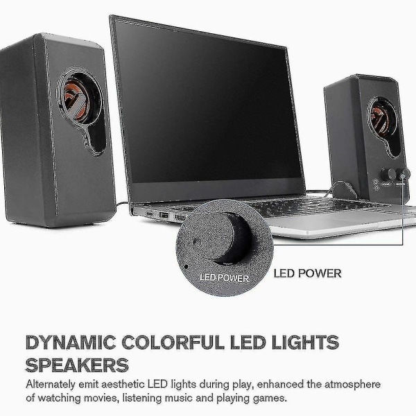 Datorhögtalare, PC-högtalare stereoljud USB-driven multimediahögtalare med färgglad LED-lampa för stationär dator bärbar dator PC (tvåpack)