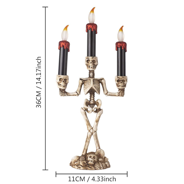 Halloween Candelabra Ljus LED-lampor Skelett Dödskalle Flamlös Hållare Batteridriven Flimrande Spöklik