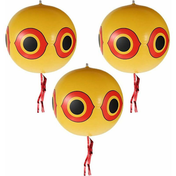 Fågelskrämmorballong ??60 cm, Fågelskrämmorballonger, Fågelskrämmorballong med uppblåsbara ögon, band, rep och silverklistermärke (gul), T-Audace