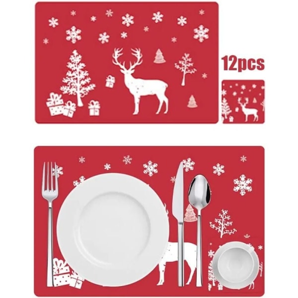 12 pieces Christmas placemats, Christmas placemats, decorative placemats, dining table mat, red Christmas placemat, rectangular PVC placemat