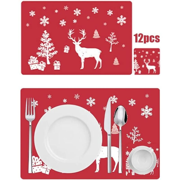 12 stk. Juleduge, Juleduge, Dekorative Duge, Spisebordsmåtte, Rød Juleduge, Rektangulær PVC-duge