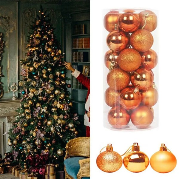 Set med 24 lådor julgranskulor, 40 mm plast juldekorationer, julgransdekorationer julgranskulor, ornament (orange)