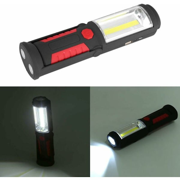 Ladattava LED-työvalo magneettisella LED-taskulampulla 2200mAh COB LED 650lm 3W autokorjaamoon, työpajaan, retkeilyyn, tee-se-itse-töihin (punainen) Punainen