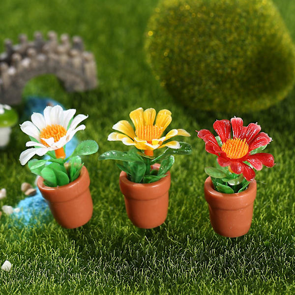 1 Set Mini Krukväxt Statyett Livlig Realistisk Form Harts Fantasifull Design Mini Blomma Miniatyr Gräsmatta Dekor