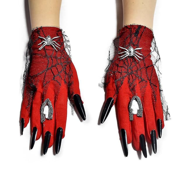 Röda Halloween-Handskar Gotiska Spöke Klo Skalle Handskar-1