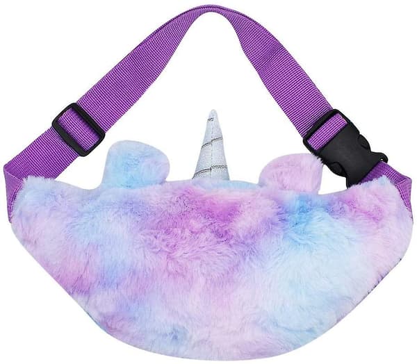 Flickväskor för barn Plysch Fluffig Luddig Enhörningsväska Söta Midjeväskor Bältesväskor Crossbody-väska