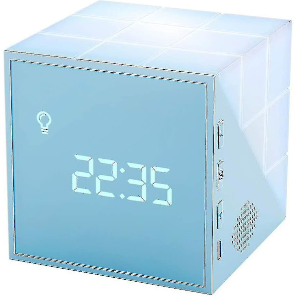 Barnens ljusväckarklocka Kreativ kub Väckarklocka för barn med färgad sänglampa, Snooze-funktion, Tidsstyrd nattlampa, Chi