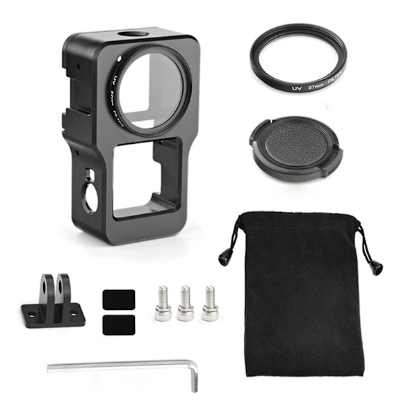 Aluminiumlegering För Fodralbur + UV-linsfilter &amp; Lock För Action 2-kamera
