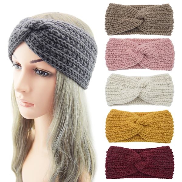 2 st varma fluffiga stretch stickade crossover pannband gul gul