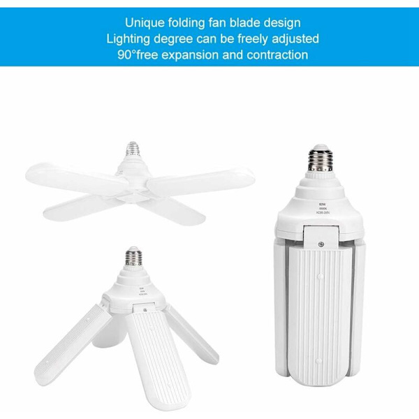 LED-kattovalo, 60W E27 AC95-265V Neljä superkirkasta LED-kattolamppua, taitettava tuuletinlamppu