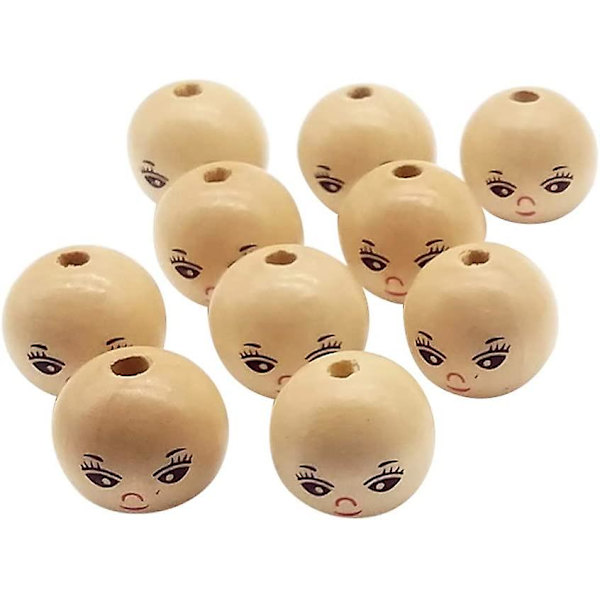 Katea 40 st Trä Pärlor Lösa Runda Distans Pärlor Med Hål Pojke Flicka Leende Ansikte Dockhuvud Pärlor DIY Smycken Fynd Macrame Hänge Hantverk 25mm 2