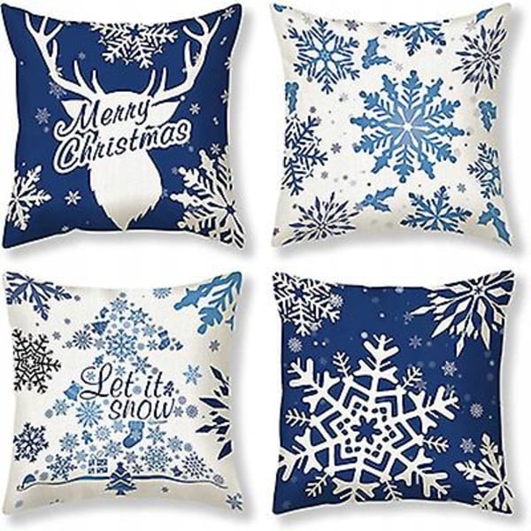 4x Christmas Blue Snowflake Örngott till jul