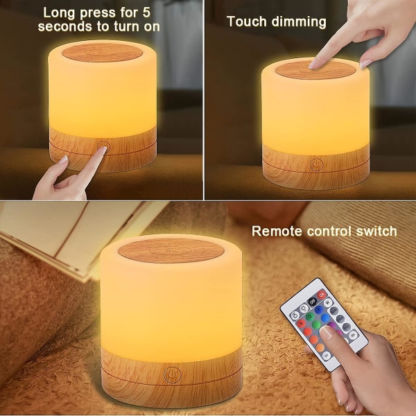 Dimbar LED-nattbordslampe med berøring - nattlys med timer - RGB-fargeskiftende - bordlampe